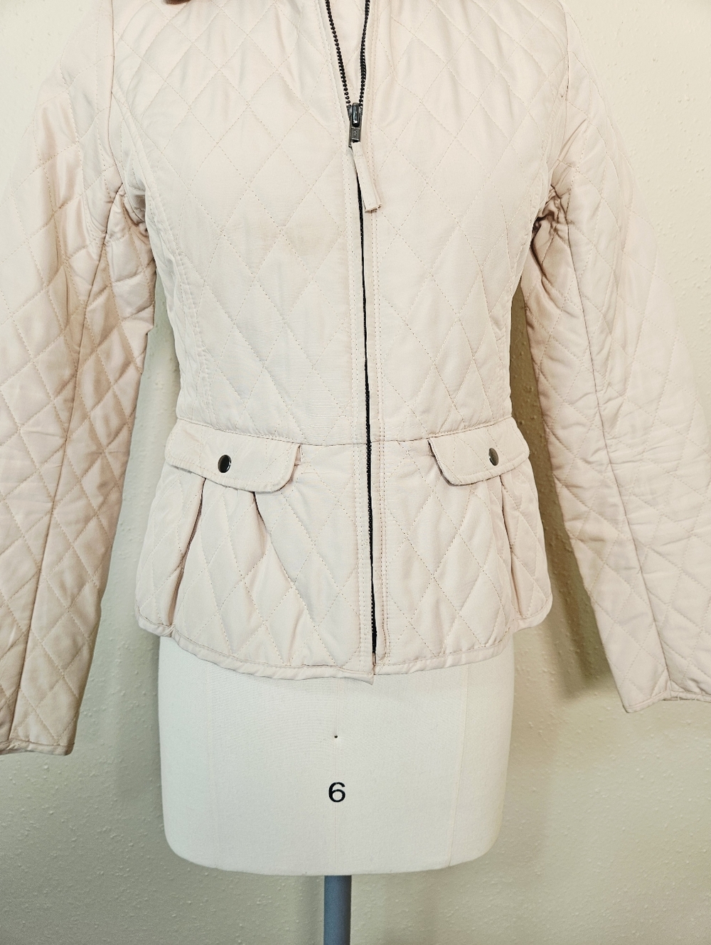 New York & Company Quilted Peplum Jacket Beige Lightweight Zip XS - Picture 5 of 9